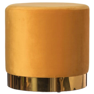 New Modern Round Velvet Fabric Standard Ottoman Stool with Gold Base - Image 1 of 4
