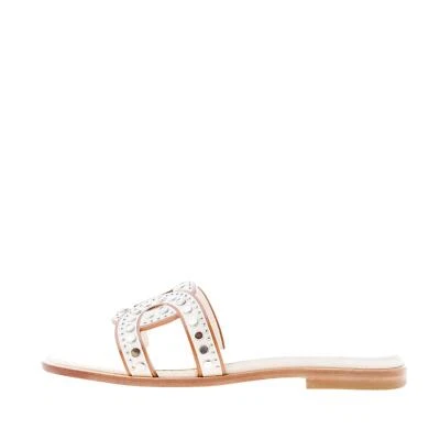 TOD'S chaussures femme Mousse white leather slide sandal interwoven chain studs - Photo 1/4