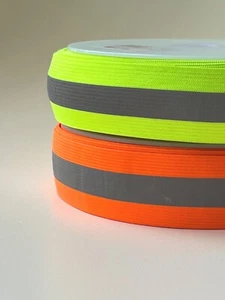 Reflective Elastic Tape Fluorescent Ribbon Webbing Night Safe 38mm - 1 metre - Picture 1 of 3