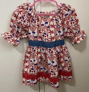 MATILDA JANE Peasant Top Shirt Red, White & Blue Short Sleeve Youth Girls Sz 6 - Picture 1 of 5