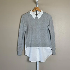 EUC Women's Oasis Heather Gray w/ White Faux Layered Collar Sweater, SMALL - Picture 1 of 20
