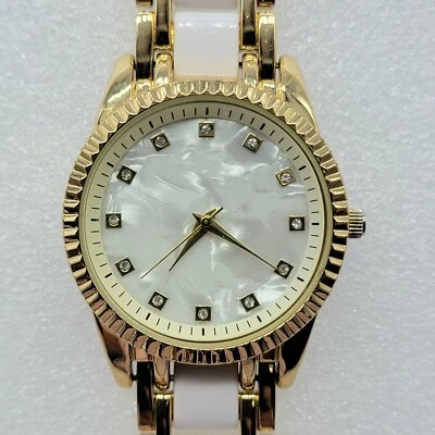 Elegante Reloj Mujer 37mm Tono Oro Blanco Banda Ajustable, Funciona Foto 1 de 4