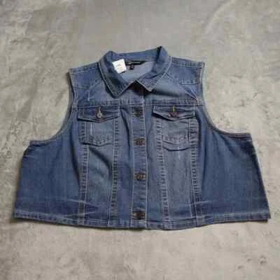 Chaleco Blazer Baccini Rosa Denim Para Mujer 22/24W Azul Sin Mangas Cuello Bolsillos Foto 1 de 4