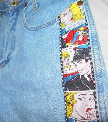 Винтажный JouJou высоты джинсовой ткани Jean шорты Lichtenstein стиль комиксов поп-арт ~ размер 7/8 - Изображение 1 из 4