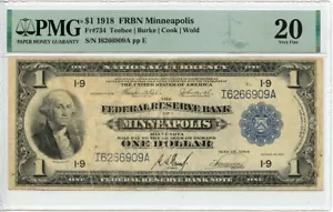 1918 $1 FRBN Minneapolis Blue Teehee Burke Cook Wold Fr# 734 PMG VF20 - Picture 1 of 2
