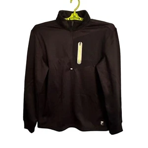 Uomo FILA 1/4 Zip Nero Verde Lime e Accenti Riflettenti Maniche Lunghe Misto TG M - Foto 1 di 11