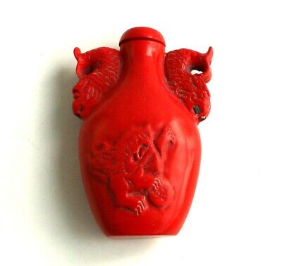 Chinese Antique Collection Red Coral Hand Carved Lion Snuff Bottle  • 1.26$