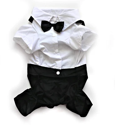 Dog Tuxedo Suit Formal Black White with Bowtie Size L XL XXL Cute Pet Clothes - Image 1 of 2