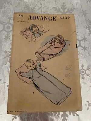 ❤️1950’s Advance Sewing Pattern #6239 Infant Bunting Hood Sleeper One Size - Image 1 of 4