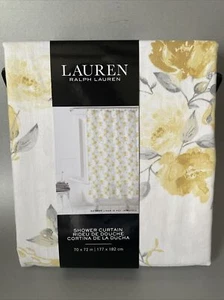 Ralph Lauren Floral Shower Curtain Yellow Grey  Watercolor 100% Cotton 70" x 72" - Picture 1 of 9