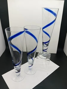 Pier 1 Kobaltblau Swirl Lune Pilsener Gläser 3er Set - Bild 1 von 2