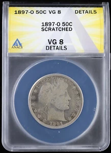 1897-O 50c Barber Silver Half Dollar ANACS VG 8 Details - Picture 1 of 2