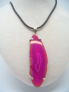 Ciondolo in ARGENTO 925 con AGATA naturale - pendente Pietra Dura fucsia - - Foto 1 di 5