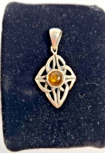 925 Sterling Silver Amber Pendant floral cross Celtic Zodiac American Indian - Picture 1 of 8