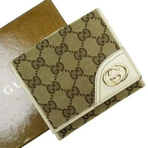 GUCCI Authentic Bi-fold wallet GG canvas leather brown Italy With Box VN02 - Picture 1 of 5