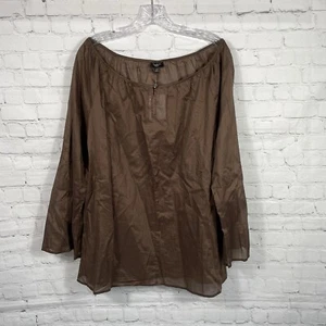 NEW Talbots Blouse Brown Sheer Cotton Women’s Size 14W - Picture 1 of 8