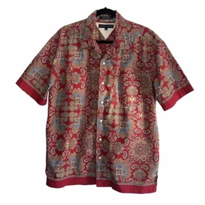 Tommy Hilfiger Mens LG Red Paisley VTG SSleeve Button Up Camp Shirt Retro EUC - Picture 1 of 6