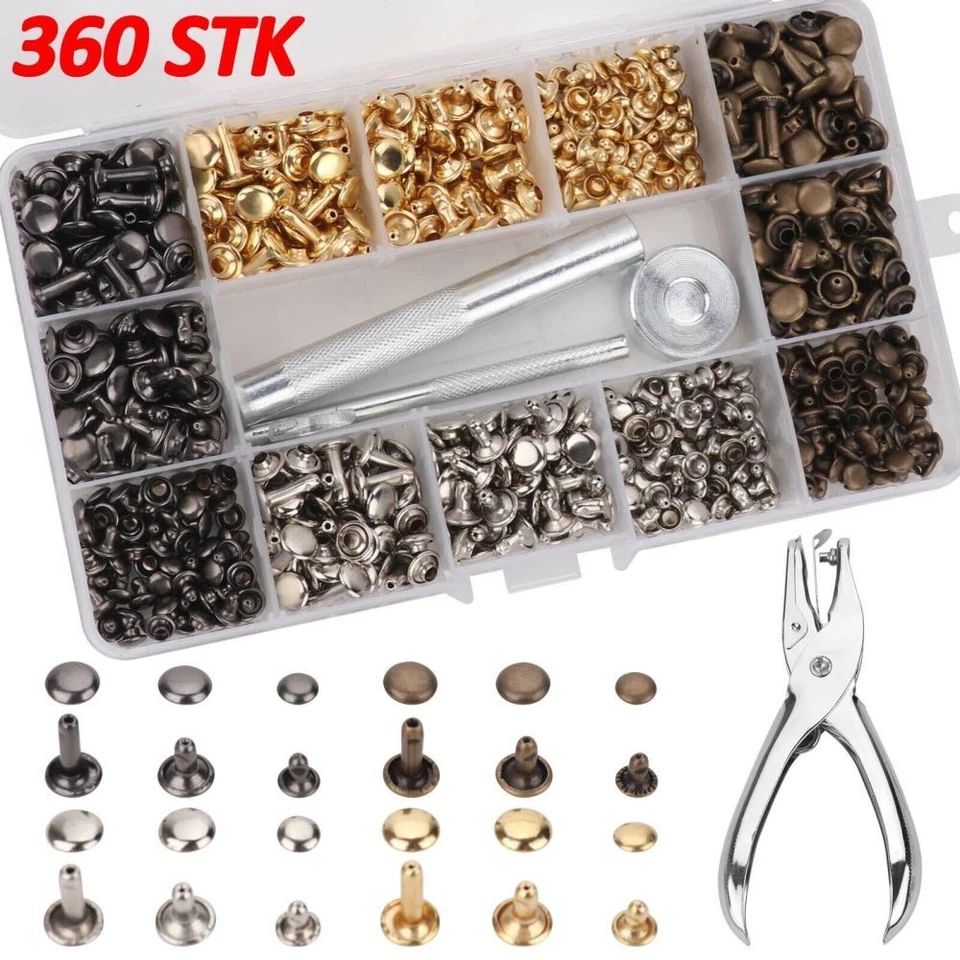 MARKENLOS 360 Stück Hohlnieten 6/8/12mm DIY Angebot Leder Nieten Ziernieten Set profi JK