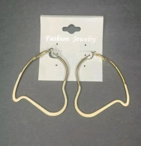 Hoop Earrings Fashion Jewelry Eggshell White Asymmetrical Heart Retro Style Set - Picture 1 of 12