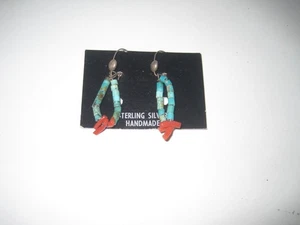 Southwestern Sterlingsilber Türkis und Koralle Ohrhänger - Bild 1 von 2