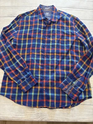 Bugatchi Uomo Shirt Mens 2XL Blue Multicolor Plaid 100% Linen Button Down - Image 1 of 4