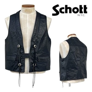 Vintage 70er SCHOTT NYC Herren L Lederweste Reiten Motorrad Western Concho USA - Bild 1 von 21