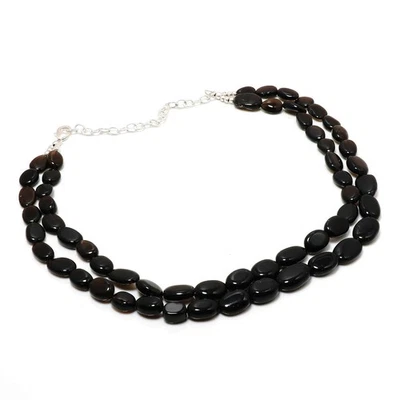 Venta de Navidad 925 Plata Natural Cuarzo Ahumado Hermana Boda Collar con Cuentas Foto 1 de 4