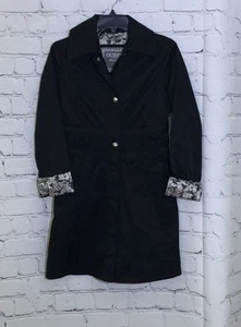 Guess Los Angeles Trench Coat Women's Small Black Zip Snap Front Lined - Picture 1 of 10