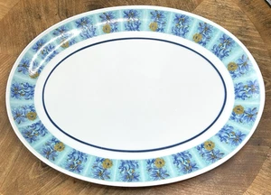 ECLIPSE PIAZZA Oval Serving Platter 14" Mikasa Japan Blue Flower Rim Vintage - Picture 1 of 4