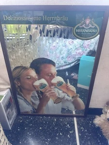 Quadro A Specchio Pubblicitario Birra Herrnbrau Vintage - Foto 1 di 3