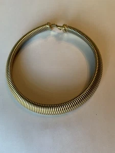 Vtg Monet Gold Tone Chunky Flex Omega Flat Collar Choker Necklace 1”w 15”L - Picture 1 of 16