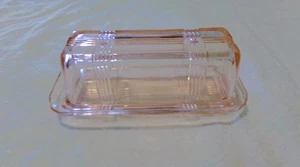 Hazel Atlas Criss Cross Pink Butter Dish Lid is EXCELLENT Base has Damage - Picture 1 of 7