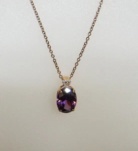 Elegante ovale Faux Amethyst Strass Akzent goldfarben Anhänger Halskette 20" Geschenk - Bild 1 von 5