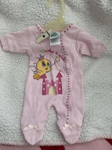 Y2K NWT Baby Looney Tunes Infant Sleeper Pajamas Preemie Tweety Bird Bodysuit - Picture 1 of 5