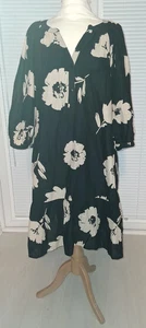 TU Midikleid Damengröße 18 schwarz Blumenmuster Puffärmel V-Ausschnitt Knopfleiste neu mit Etikett - Bild 1 von 13