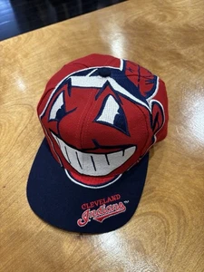 Vtg The Game Cleveland Indians Big Logo Hat Snapback 90s Chief Wahoo - Picture 1 of 7