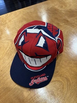 Vtg The Game Cleveland Indians Big Logo Hat Snapback 90s Chief Wahoo - Image 1 of 4