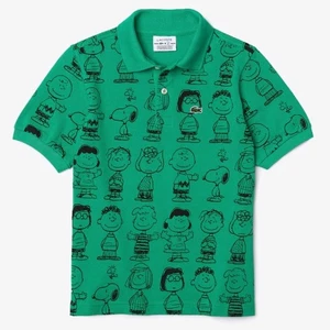 Kinder Poloshirt Lacoste x Peanuts Classic Fit Print Bio Baumwolle Grün Neu mit Etikett 2 - Bild 1 von 5