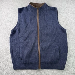 LL Bean Sweater Vest Men XL Merino Lambs Wool Blue Waterfowl Full Zip Grandpa - Picture 1 of 10