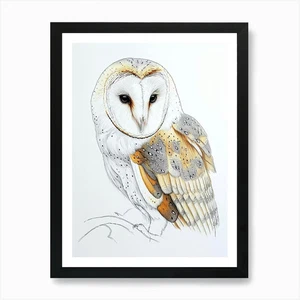 Barn Owl Drawing 3 Art Print Framed Framed Wall Art Poster Canvas Print Picture - Picture 1 of 4