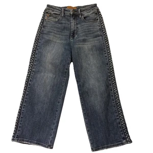 Judy blaue High Rise Wide Leg Crop Jeans mit Zopfdetail Gr. 3/26 - Bild 1 von 7