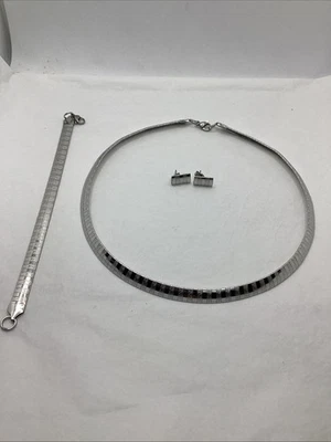 Stainless Steel Costume Jewelry Necklace, Earrings And Bracelet Set.  10/29 - Image 1 of 4