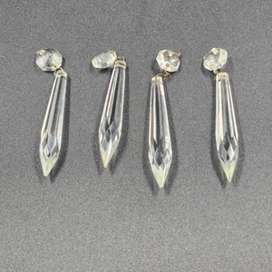 4 Icicle Spear Crystal Glass Vintage Prisms 2.9" w Octagon Accent Wire Connector - Picture 1 of 10