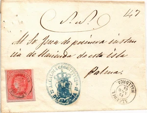 Spagna 1864 copertina da Alcudia (Maiorca) a Palma francobollo municipale (3657) - Foto 1 di 2