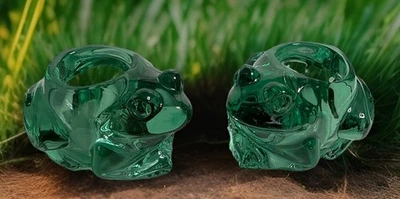 2 candelabros votivos Indiana Glass Frog arte verde español pisapapeles de vidrio Foto 1 de 4
