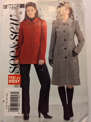 Butterick Sewing Pattern Women's FRONT BUTTON COAT B4902 Size 16-18-20-22 UNCUT - Image 1 of 4