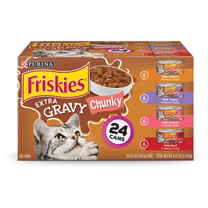 Purina Friskies Extra Gravy Chunky Wet Cat Food Variety Pack 5.5 oz Cans 24 Pack - Picture 1 of 12
