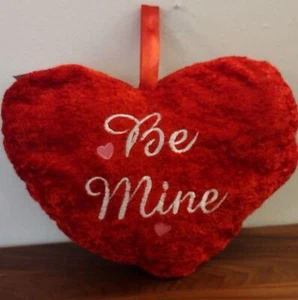 Be Mine Embroidered Red Faux Fur Heart Shape Accent Valentine's Day Throw Pillow - Picture 1 of 3