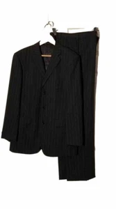 Emanuel Ungaro 2 Pcs Suit Mens Size 40R/32W Blazer Pants Black Wool Stripes VTG - Picture 1 of 9