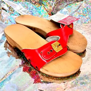 Vintage Dr Scholls Original Wooden Exercise Sandals Red Size 6 NWT Austria - Picture 1 of 6